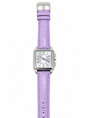 Geneva Purple Square Dial Watch | Silver Tone Case | Faux Croc Leather Strap